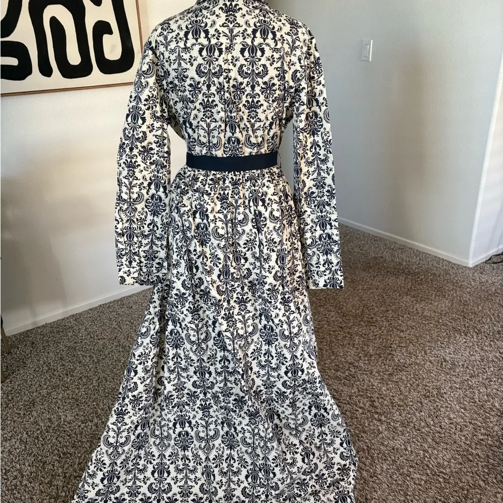 Trish Scully Constance Dress Long Sleeve Patterned in Navy and White - Picture 3 of 9